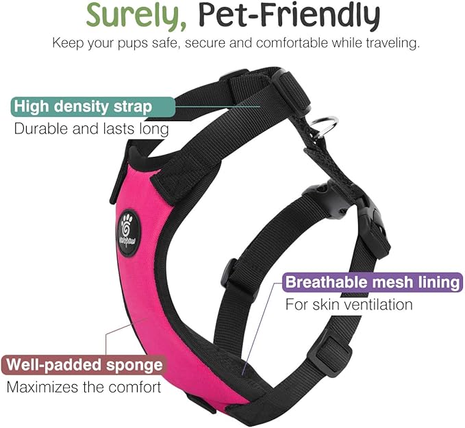 Dog Seat Belt, Safety Vest Dog Car Harness with Adjustable Buckle Dog Seat Belt for Vehicle Nylon Pet Safety Seat Belts Heavy Duty(S, Magenta)