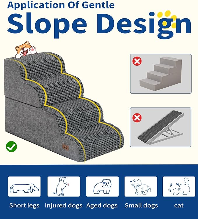 Dog Step for Bed, Dog Stair 3-Step 35D Pet Stair 15.7" H for High Bed or Sofa Non-Slip Balanced Pet Step Indoor, Grey