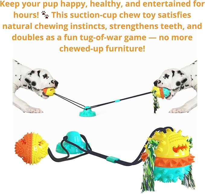 Dog Toy with Suction Cup - Interactive Toys for Large Dogs - Durable Dog Toothbrush & Chew Toy - Puppy Teething Toys - Indestructible Dog Toy - Food Dispensing Dog Tug Toy - Blue