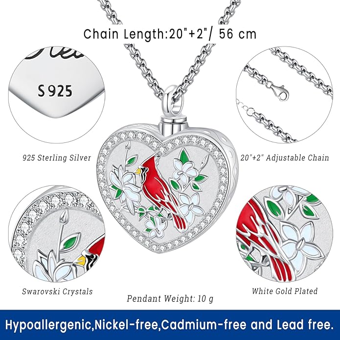 Eusense Cremation Jewelry for Ashes Urn Necklace to Put Ashes In 925 Sterling Silver Memorial Pendant Heart Urn Necklaces for Ashes Necklace for Women Men