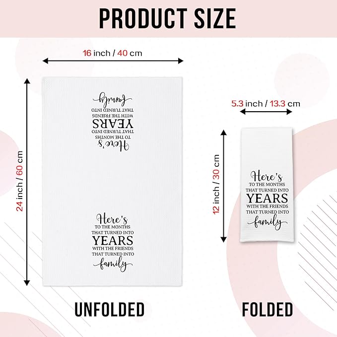 Funny Kitchen Towels for Friends, Here's to The Months That Turned into Years Dishcloths, Friendship Gifts for Women, Friendship Quote Decorative Tea Towels, Birthday Gifts for Sister Bestie