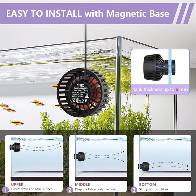 hygger Mini Aquarium Wave Maker for 15-40 Gallon Fish Tank with Magnetic Base Adjustable Powerhead for Saltwater and Freshwater Up to 792 GPH