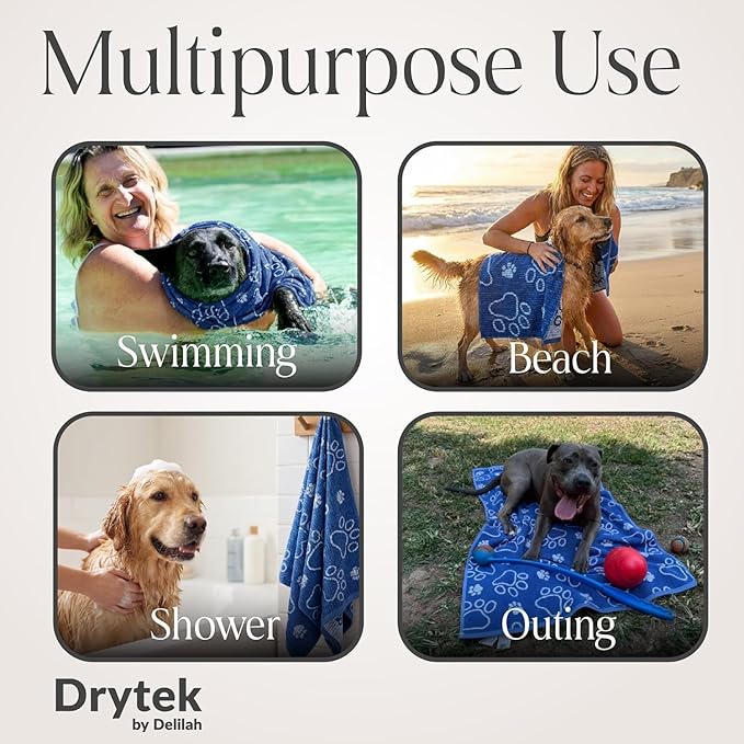 Delilah Home Drytek Dog Towel, Faster Drying, Ultra Absorbent & Odor-Resistant Dog Drying Towel Made from Recycled Bottles, Bath, Beach & Travel Towel (Blue) Large 30x54