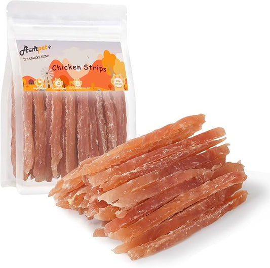 ASMPET Chicken Jerky Strips Dog Treats, Real Chicken Pet Snacks, High Protein, Soft Chewy Training Treats for All Breeds, Healthy Treats in Resealable Bag, 10.6 oz (300g)