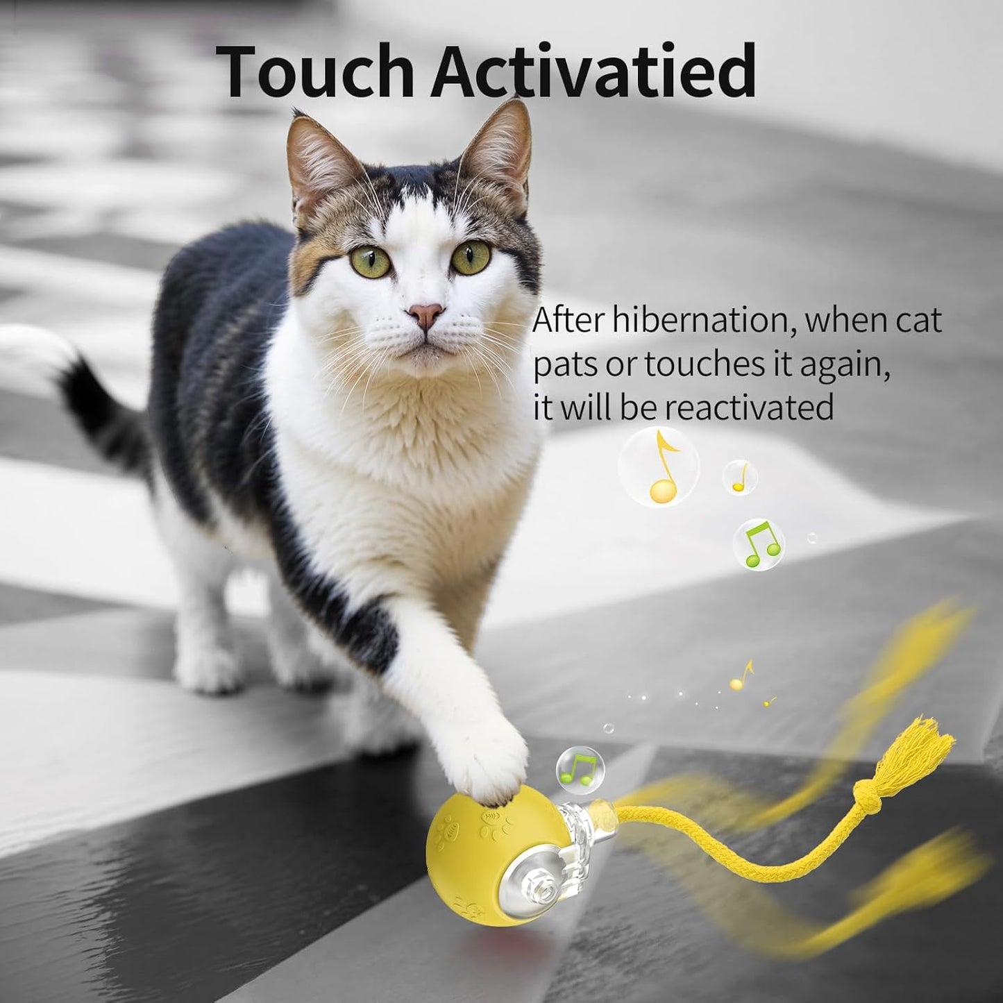 Interactive Cat Toys, Automatic Moving Cat Toys for Bored Indoor Adult Cats, Fast Rolling, Chirping & Motion-Activated Kitty Toys, Fun Gift for Cats with Speedy Tail 2.0, USB Rechargeable, Yellow