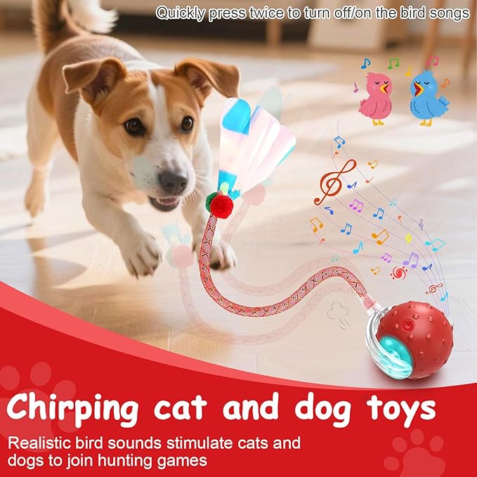 Interactive Cat Toys Smart Ball for Cats & Dogs! Now with 2 Rapid Tails. Features: 360°Auto-Rolling, Motion Activation& Bird Sounds. Perfect for Indoor Pet Exercise & Fun. (Blue)