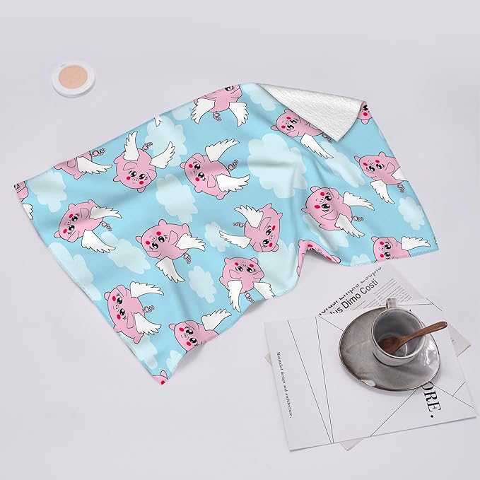 Funny Flying Piggies Kitchen Towels Decorative Set, Absorbent Cute Piggy Hand Tea Dish Towels, Pig Kitchen Decor, Gift for Pig Lovers Women Girls Set of 2 16x24 Inch