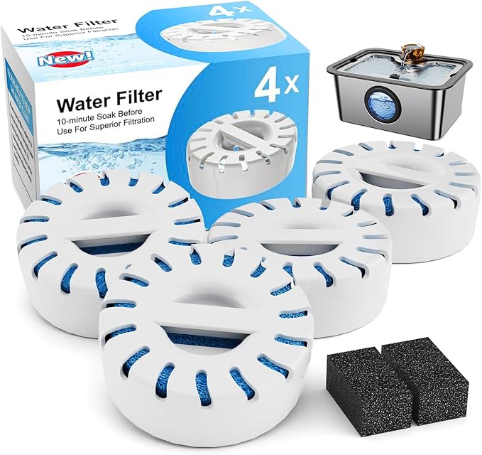 Replacement Water Filters for Dog Water Fountain for Large Dogs, BPA-Free, Compatible with IAD Stainless Steel Large Dog Water Fountain, 2 Month Filter Supply, 4-Pack