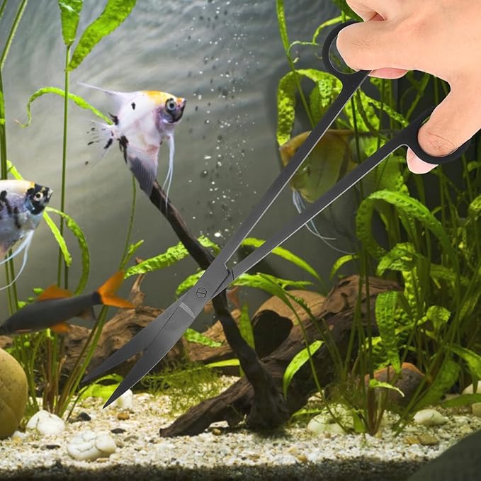 Aquarium Aquascaping Tool Stainless Steel Aquascape Tools Kit 4 in 1 Anti-Rust Fish Tank Starter Kit with Tweezers Scissors Spatula for Aquarium Plants (Black)