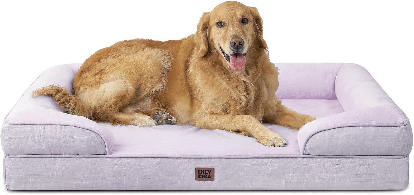 EHEYCIGA Orthopedic Dog Beds for Extra Large Dogs 44x32Inch, Waterproof Memory Foam XL Pet Bed with Sides, Non-Slip and Egg-Crate Foam Big Dog Couch Bed with Washable Removable Cover, Lilac