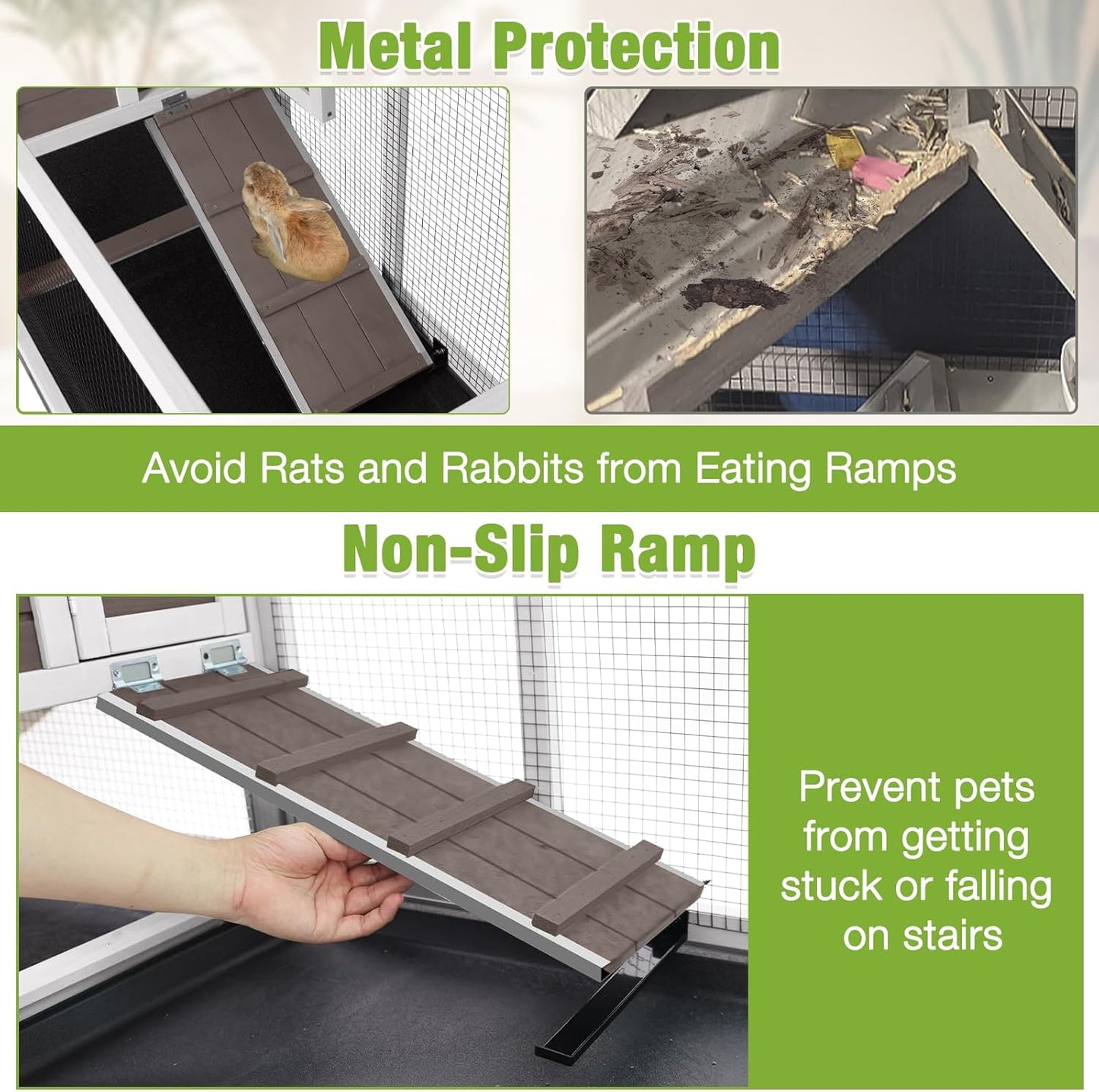 GUTINNEEN Rabbit Cage Indoor Bunny Hutch with Chew-Proof Ramp - 2 Story Guinea Pig Cages Outdoor with 6 Wheels, Leakproof Pull-Out Tray for Rabbits, Guinea Pigs (Brown)