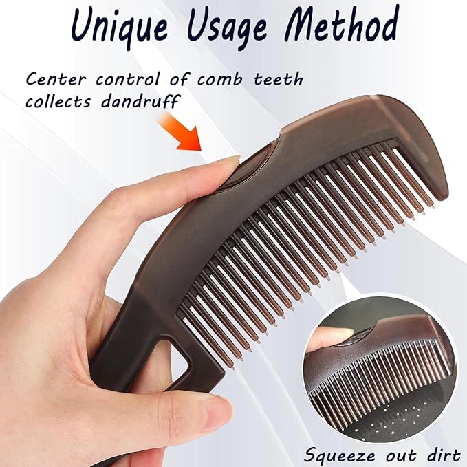 Dandruff Comb, Hollow Tooth Button Comb, Detoxing Comb Energy Massage Comb, Scalp Psoriasis Comb Dandruff Removal Comb, Lice Comb Multifunctional Hairbrush (Brown+Red)
