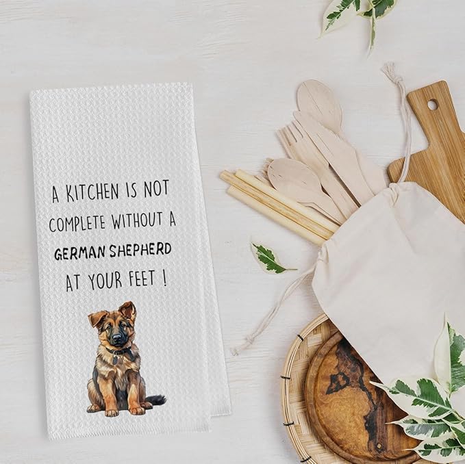 Gqtt German Shepherd Dish Towels Set - Funny German Shepherd Gifts Waffle Weave Kitchen Towels, Decorative Hand Tea Towels for Bathroom Kitchen (1624 Inches Set of 2)