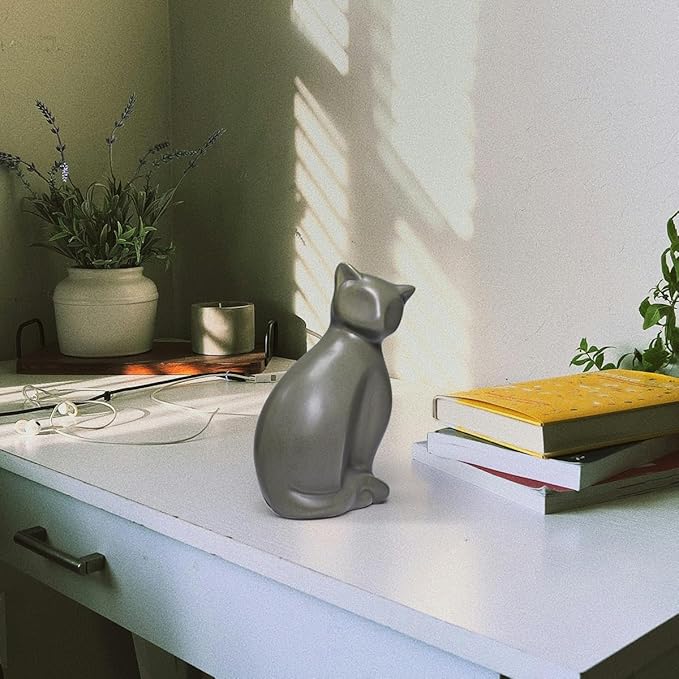 ECYC Minimalist Ceramic Lucky Cat Statue Living Room Desk Animal Figurine Decoration, DeepGrey