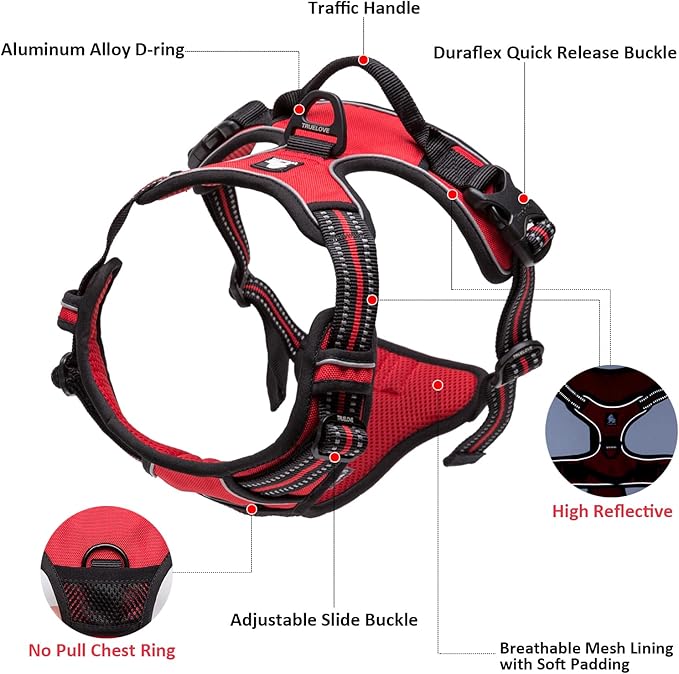 TRUE LOVE Truelove Adjustable No-Pull Dog Harness Reflective Pup Vest Harnesses Comfortable Control Brilliant Colors TLH5651(Neon Yellow,L)