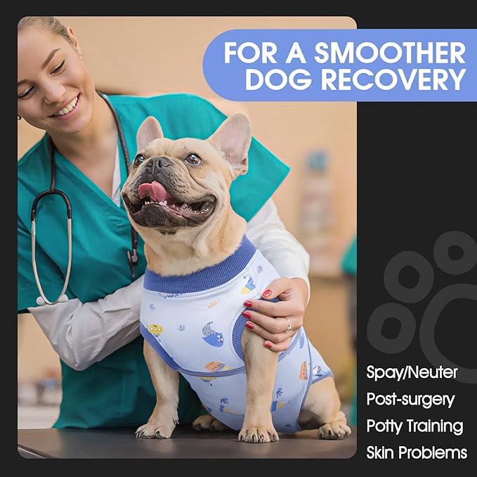 FUAMEY Recovery Suit for Dogs After Surgery,Soft Breathable Dog Bodysuit E-Collar & Cone Alternative Surgical Suit,Male Female Dog Neuter Spay Suits Anti Licking Wounds Onesie Blue Boat XL