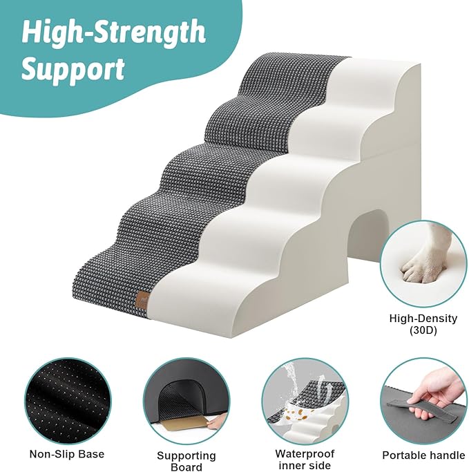 Extra Wide Dog Stairs with Tunnel, Detachable Large Pet Step for Small Medium Dog, Puppy or Cat, Ramp for High Bed, Couch, Sofa or Car, Stable, 19.7x33x22.4 inch, 5 Step, Dark Grey