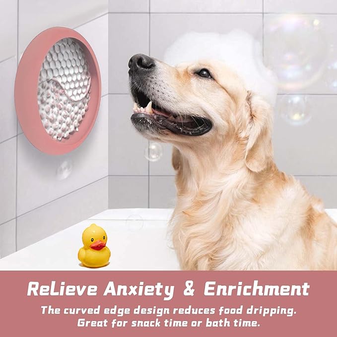 Dog Lick Bowl, Non-Slip Dog Slow Feeder Licking Mat Treat Dispenser, Interactive and Enrichment Toys, Boredom & Anxiety Reducer, BPA Free Silicone (Pink, Large)