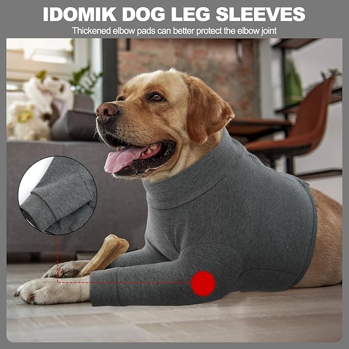 IDOMIK Dog Recovery Suit, Dog Surgery Recovery Suit Front Legs, Comfy Joint Leg Sleeves After Surgery, Elbow Braces Protector for Leg Injuries & Joint Pain, Cone Collar Alternatives,Grey,S