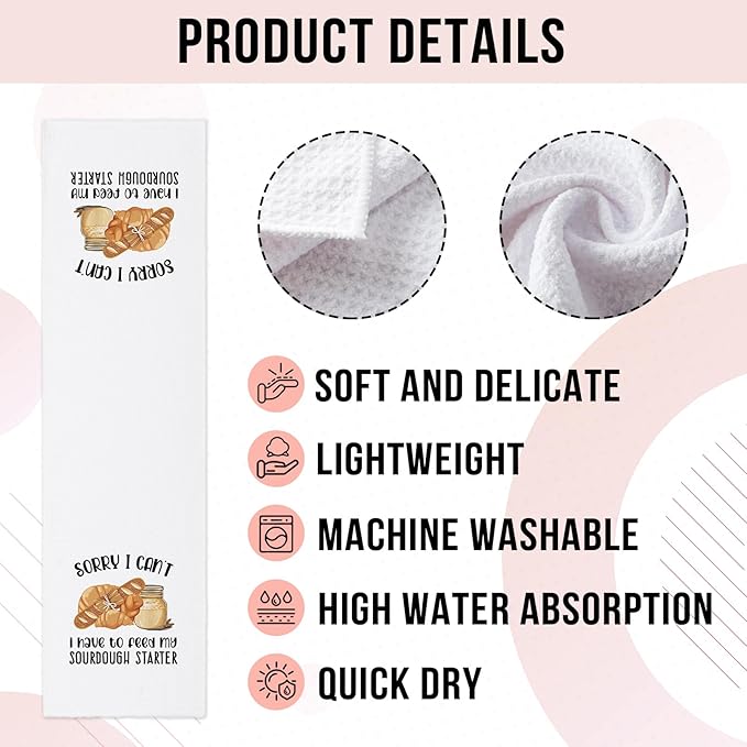 Funny Baking Kitchen Towels Sorry I Can't I Have to Feed My Sourdough Starter Soft Dish Towels Baking Sour Dough Towels for Kitchen Decor Funny Birthday Gifts for Women Men Chef Bake Lover