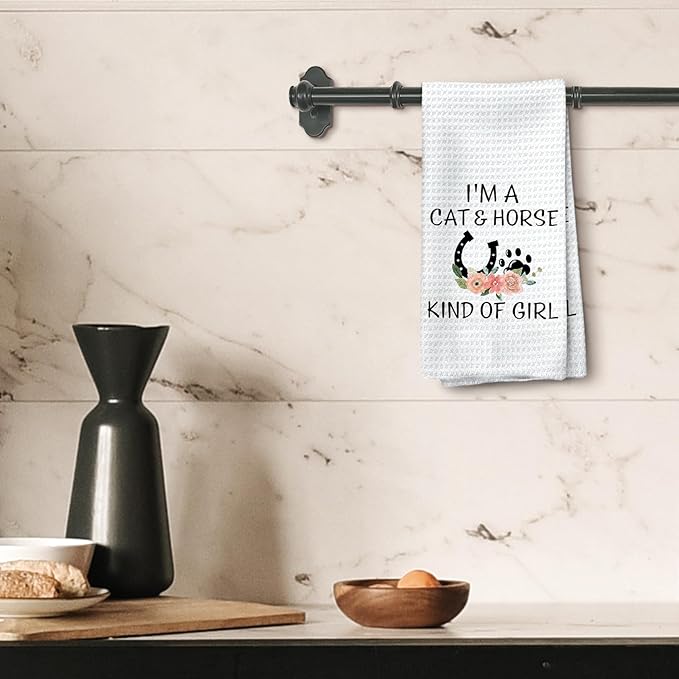 Gifts for Cat Lovers Horse Lovers Kitchen Towels, I'm a Cat and Horse King of Girl Hand Towels, Cat Gifts Horse Gifts for Girls Women Dish Towels Tea Towels for Kitchen, 16x24inch