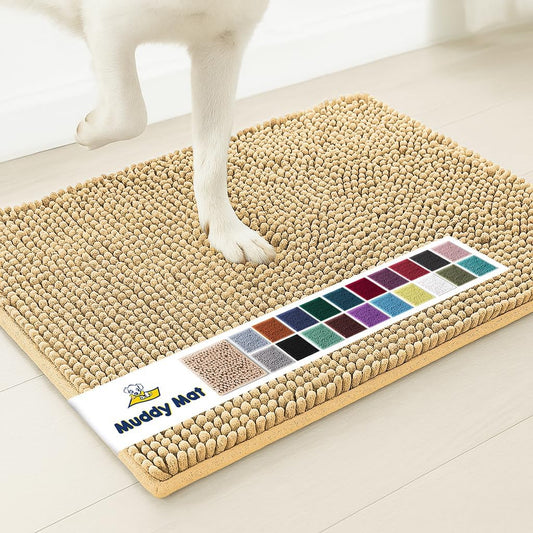 Muddy Mat® Shown on TV – Super Absorbent Microfiber Dog Door Mat for Muddy Paws, Non-Slip Washable Pet Rug, Quick Dry Chenille Entryway Carpet, Machine Washable Indoor Outdoor mat, Beige 28"x18"