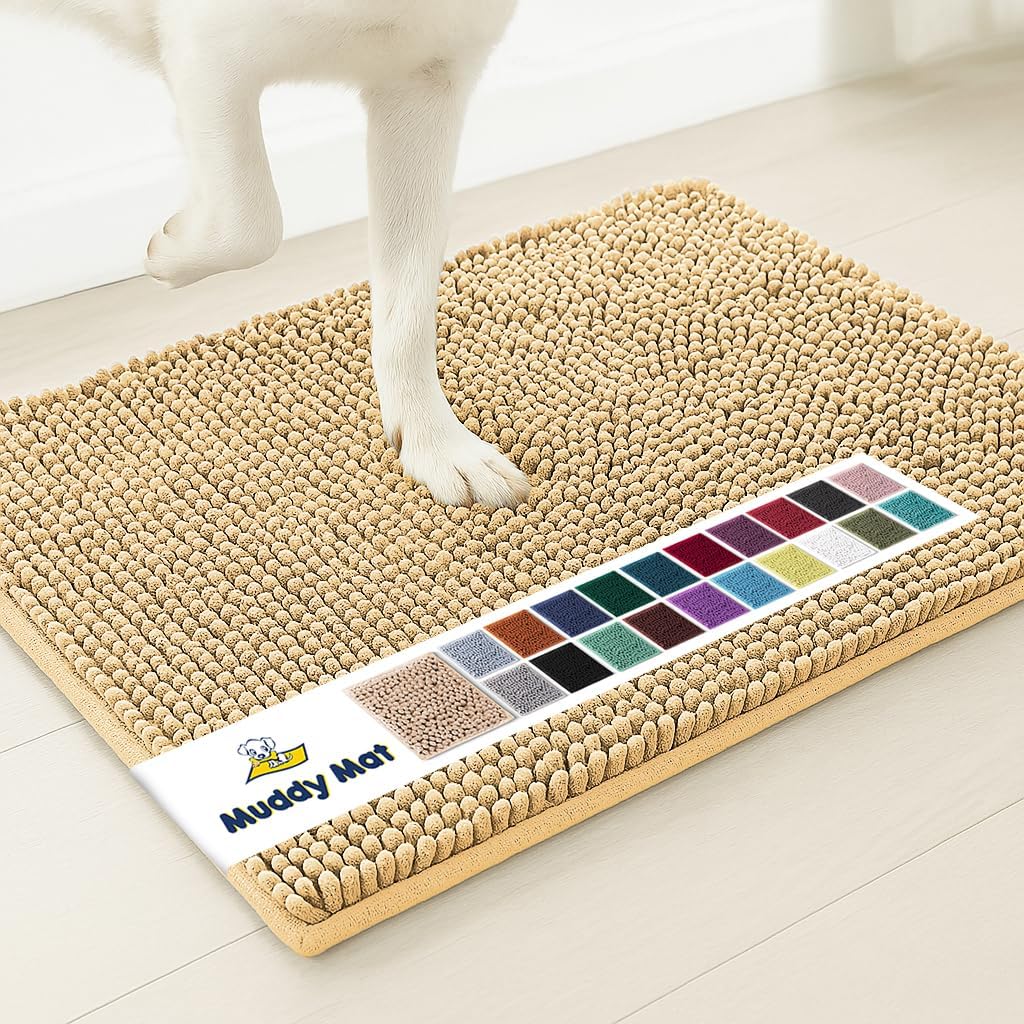 Muddy Mat® Original Dog Door Mat for Muddy Paws, Super Absorbent Microfiber, Non-Slip Washable Pet Rug, Quick Dry Chenille Entryway Carpet, Machine Washable Indoor Outdoor mat, Beige 24"x120"