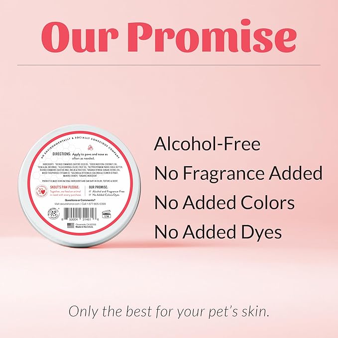 SKOUT'S HONOR Prebiotic Pet Balm - 100% Natural and Made w/Manuka Honey to Promote Healing of Your pet's paw Pads and Nose, Soothes Dry, Itchy Paws and Noses - Safe for Cats and Dogs, 2oz, 2-Pack