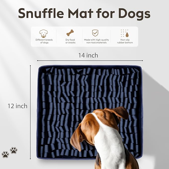 Snuffle Mat for Dogs, Dog Puzzle Mat, Interactive Dog Toys for Enrichment,Sniff Mats with Non-Slip Backing,Portable Design Easy to Store (Navy, 14" X 12"-Portable)