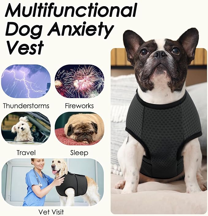 BRKURLEG Dog Anxiety Shirt, Adjustable Calming Vest Jacket for Small Medium Large Dogs,Dog Anti-Anxiety Coat for Thunderstorms, Fireworks, Training & Separation Relief, Darkgrey, XS
