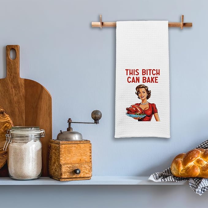 Funny Kitchen Towels This Bixxh Can Bake Dish Towels Retro Sassy Housewife Towels for Kitchen Decor Sweet Housewarming Gifts Adult Humor Towels Gifts for Women Hostess Sister Chef Friend