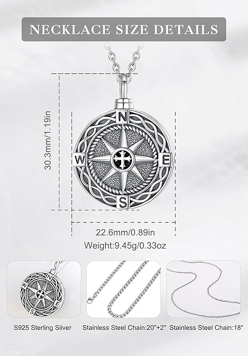 EUDORA Sterling Silver Urn Necklace for Ashes for Women Men, Ash Pendant for Human Cat Dog Ashes, Necklace for Ashes of Loved One Dad Mom Papa Pet Cremation Souvenir Jewelry for Funeral, 20inch