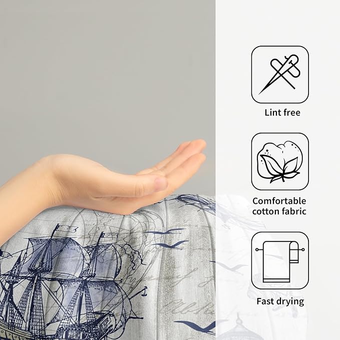 Giwawa Nautical Lighthouse Hand Towels Set of 2 Sailboat Anchor Decorative Bath Towels Kitchen Dishcloth Soft Face Towel for Home Gym Hotel Spa