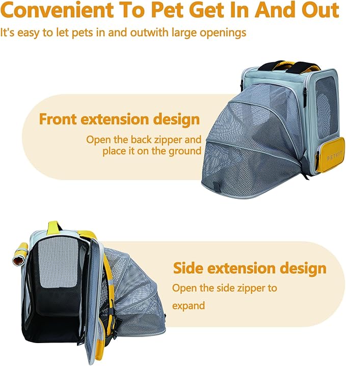 Expandable Pet Backpack, Cat Backpack with Breathable Mesh, Collapsible Soft Cat Travel Bag for Outdoor Hiking, Large Space Dog Backpack(Yellow)