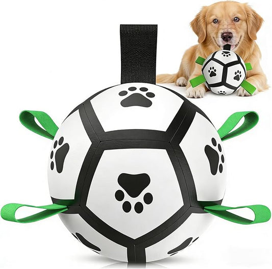 Dog Toys, Dog Soccer Ball with Straps for World Cup, Interactive Dog Balls for Small Breed, Dog Birthday, Herding Ball, Durable Toy for Puppy Outdoor Play (5 Inch)