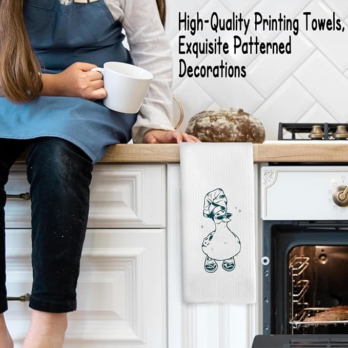 Funny Bar Kitchen Bathroom Decor Towels - Funny Housewarming Kitchen Dish Towels Gift for Family Friends Colleagues, Cool Duck in Slippers Bathroom Hand Towels 16″×24″Inches