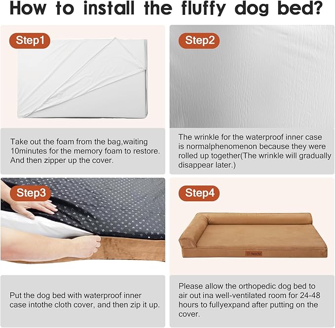 Orthopedic Dog Bed for Large Dogs, 36"x27"x6" Memory Foam Pet Bed with Washable Microsuede Cover, TPU Waterproof Liner & Nonskid Bottom, for Indoor, Outdoor, Crate ＆ Car Use, Khaki