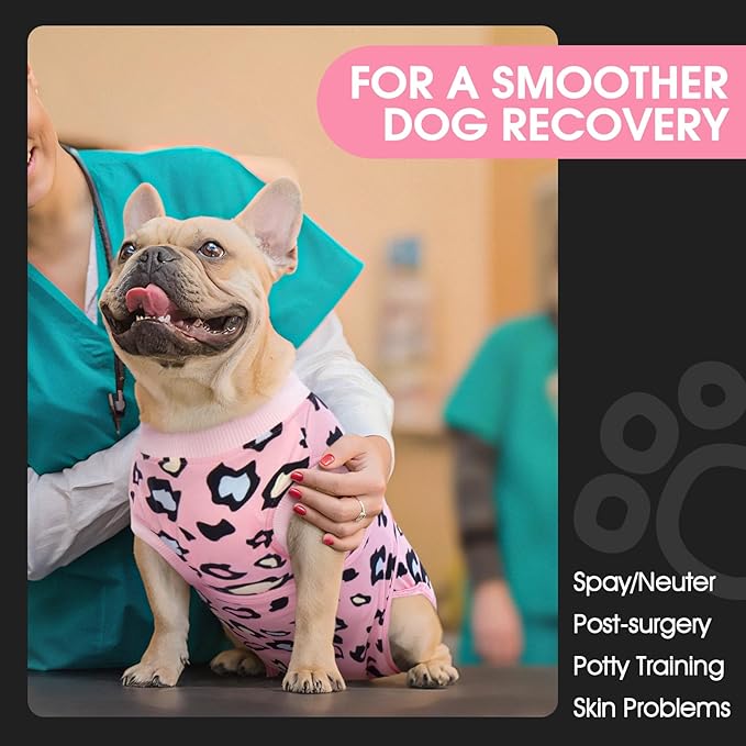 FUAMEY Recovery Suit for Dogs After Surgery,Soft Breathable Dog Bodysuit E-Collar & Cone Alternative Surgical Suit,Male Female Dog Neuter Spay Suits Anti Licking Wounds Onesie Pink Leopard XL
