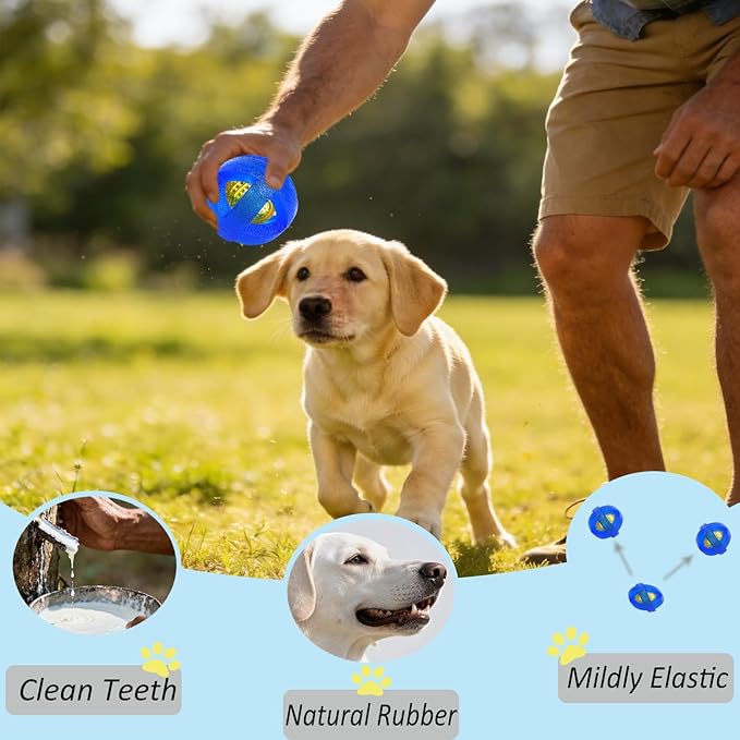Dog Ball Toy for Chewing and Treat Dispensing - Rubber Chew Balls, Interactive Dog Puzzle Ball Toys for Fun & Chew Time, Treat Dispensing Toys for Small Medium Breed, 3.5 Inch (Blue)
