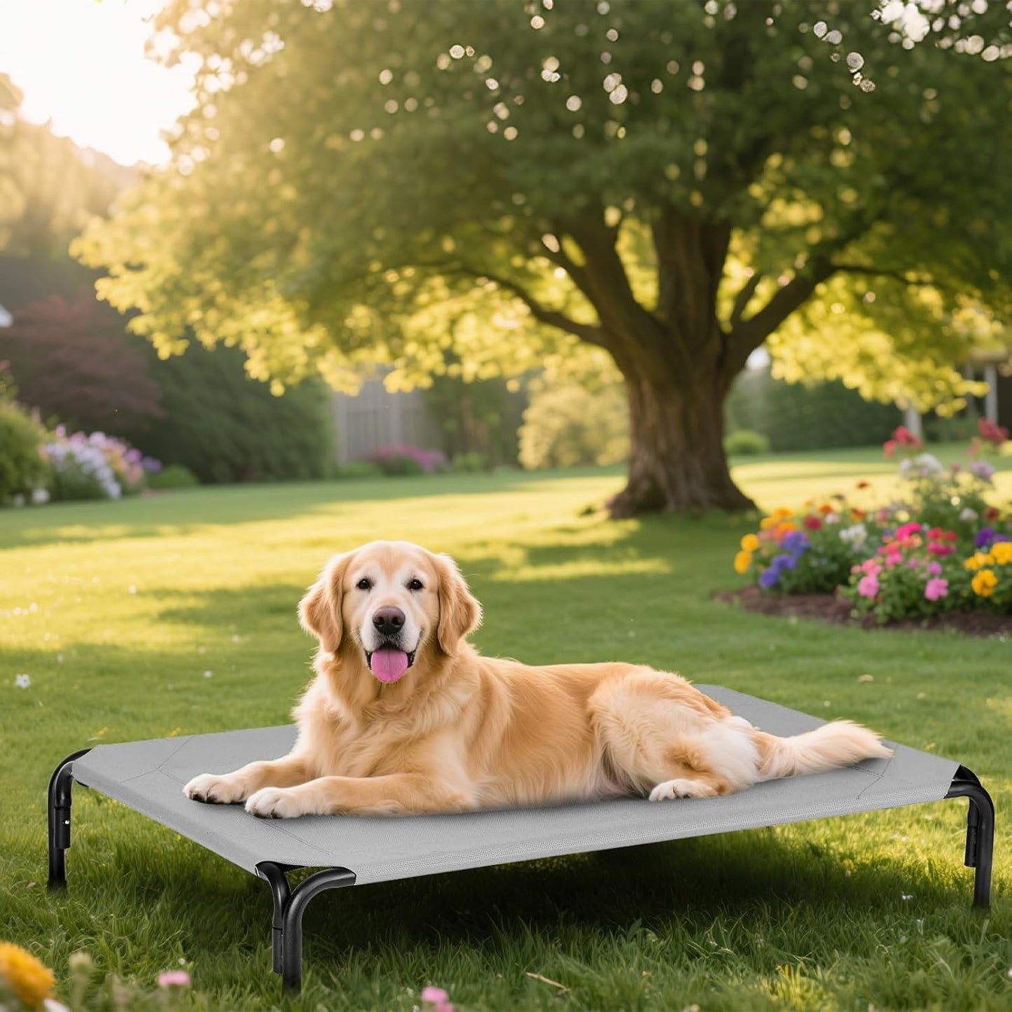 Elevated Dog Bed for Outdoor, XXL Raised Dog Cot Indestructible with Washable Mesh, Cooling Summer Pet Cot Chew Proof for Outside Camping Travel, 51 inch Grey