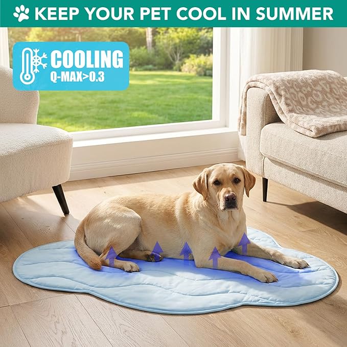 PetAmi Dog Cooling Mat, Cloud Shape, Reversible Cooling Nylon Blanket Soft Fleece Pet Pad for Dogs Cats, Summer All Season Use Q-Max>0.3, Large 49x59 in, Light Blue