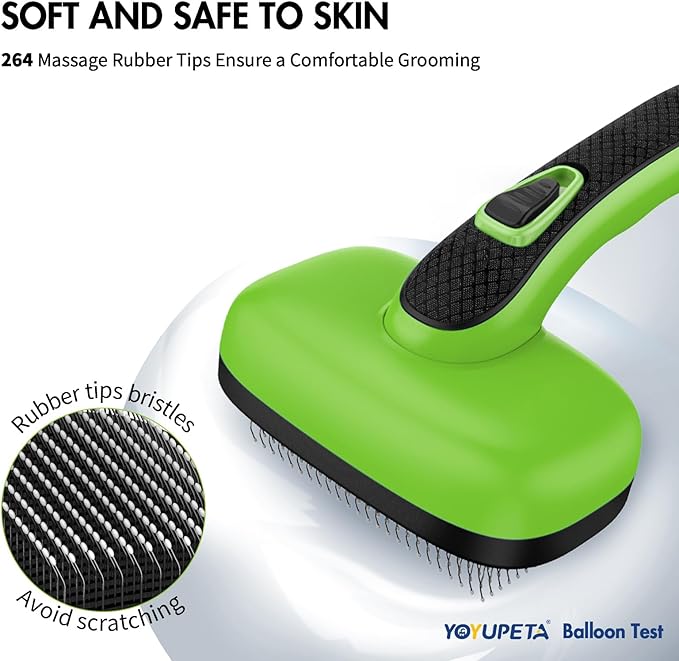 Dog Brush for Shedding, Self Cleaning Slicker Brush Ideal for Short Long Haired Dogs & Cats. Removes Loose Fur, Undercoat, Mats, Tangled Hair. Suit for Large Medium Small Animal, Green