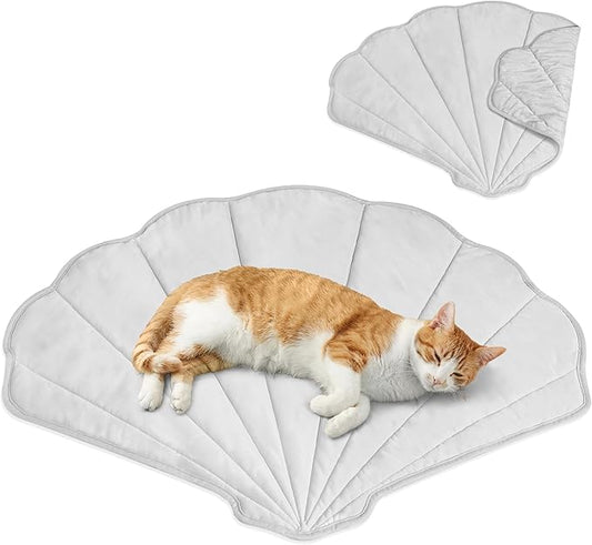 PetAmi Dog Cooling Mat, Sea Shell Shape, Reversible Cooling Nylon Blanket Soft Fleece Pet Pad for Dogs Cats, Summer All Season Use Q-Max>0.3, Small 33x39 in, Light Grey