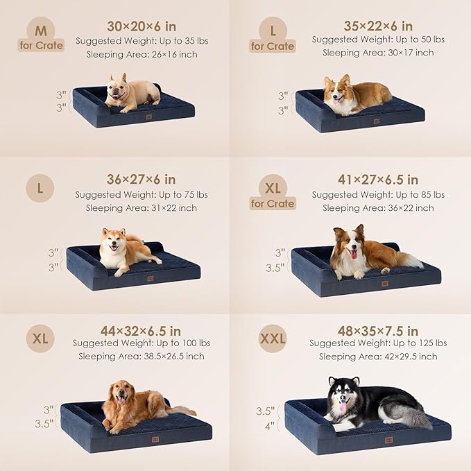 EHEYCIGA Extra Large Dog Bed Othorpedic, Memory Foam XL Dog Bed with Washable Removable Cover, Waterproof Pet Sofa Couch XLarge Size Dogs with Nonskid Bottom, 44x32x6.5, Navy Blue