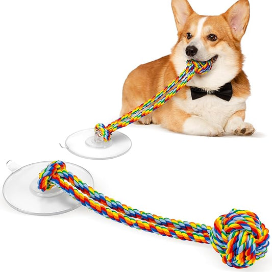 Interactive Tug Toy with Sticky Suction Cups, Durable Rope & Rainbow Chew Ball, Indestructible Enrichment Puzzle, Built for Aggressive and Busy Chewers，Toy for Small to Medium Dogs
