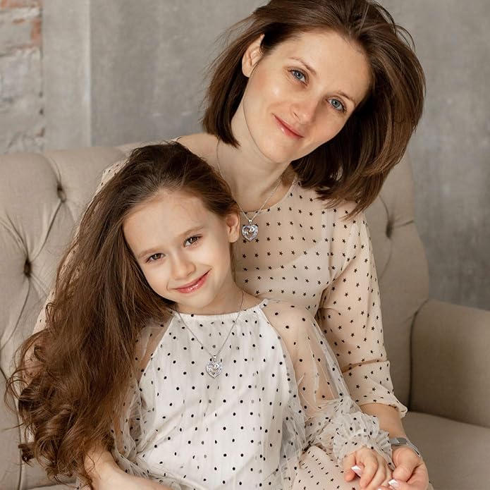 EUDORA Sterling Silver Mother Daughter Necklace for Women, Mama Son Daughter Necklace Pendant for Mom and Daughter,Mom Jewelry from Daughter Mother's Day Gift for Mother Daughter Aunt Grandma