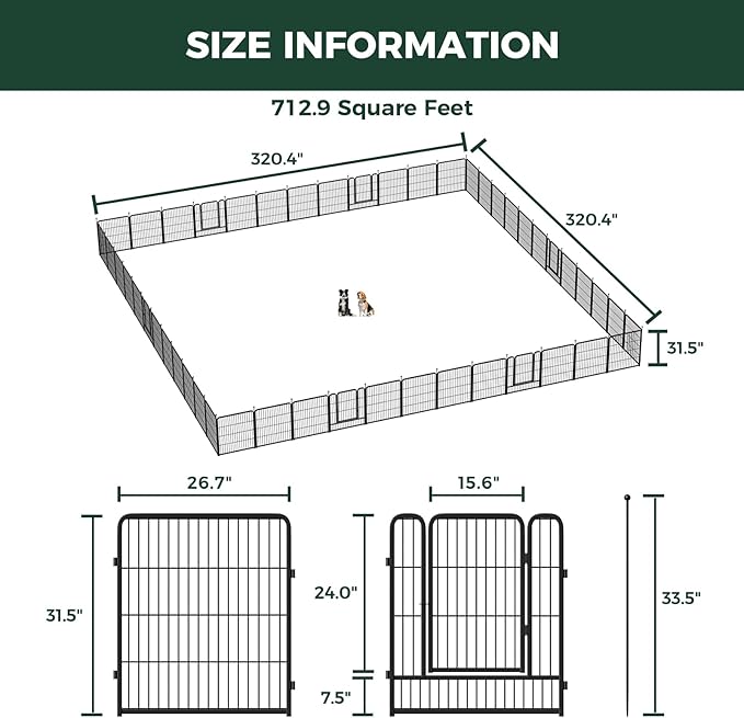 FXW Rollick Unleashed Dog Playpen for Indoor, Yard, RV Camping, 32 inch 48 Panels for Small and Medium Dogs, Black│Patented