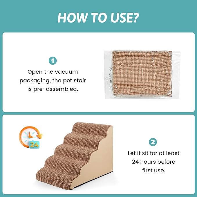 Extra Wide Dog Stairs 19.7" Width, Large Pet Step for Small Medium Dog, Puppy or Cat, Ramp for High Bed or Car, High Density Foam Ladder, Stable, 5 Step, 19.7x33x22.4 inch, Light Brown