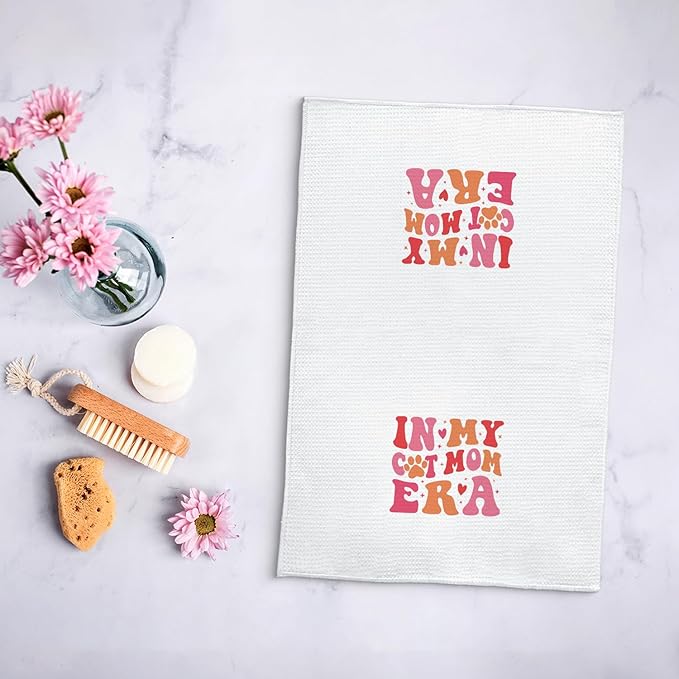 in My Cat Mom Era Kitchen Towels, for Cat Mom Hand Towels for Bathroom Decor, Kitty Kitten Pet Lover Gifts for Women Decor Dish Tea Towels for Kitchen, 16x24 Inch
