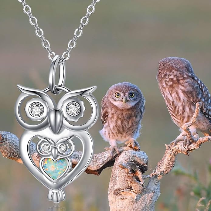 JUSTKIDSTOY Opal Owl Necklace for Women 925 Sterling Silver Pendant Necklace Animal Ornament Owl Jewelry Christmas Gifts for Mother